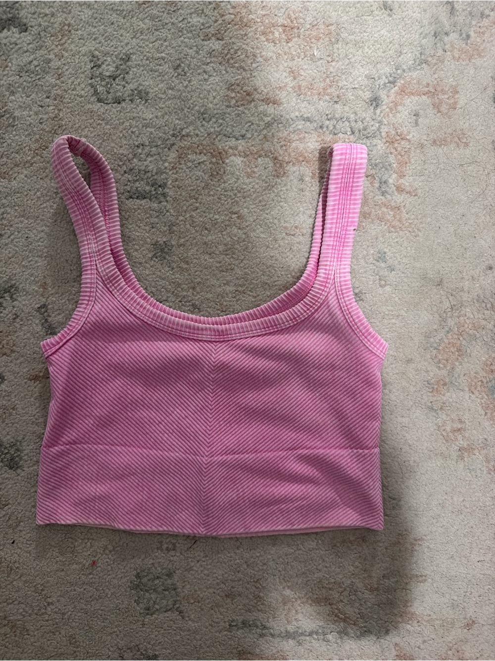 Pink Ribbed Scoop-Neck Cropped Tank Top